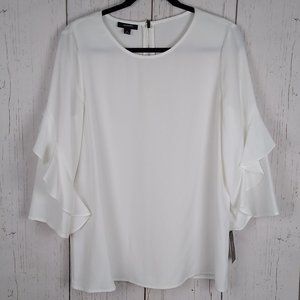 NWT Alfani Ruffle Sleeve Blouse White Medium